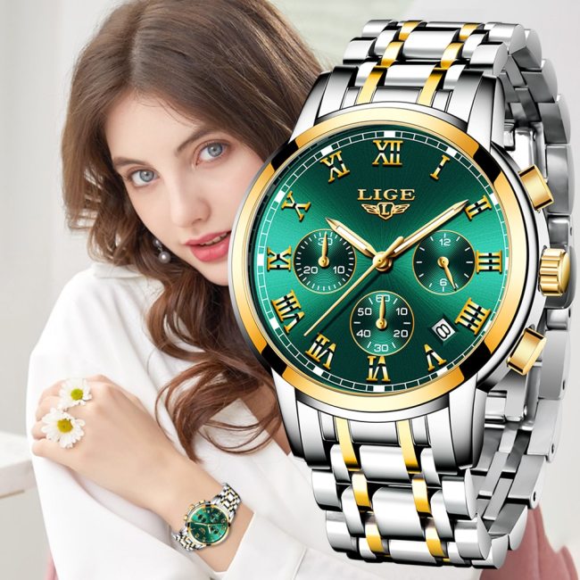 LIGE 2021New Fashion Women Watches Ladies Top Brand luxury Waterproof Quartz Clocks Watch Women Stainless Steel Date Gift Clock