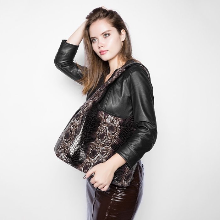 REALER genuine leather handbags large totes classic serpentine prints shoulder bag ladies hobos bags for women top-handle bucket