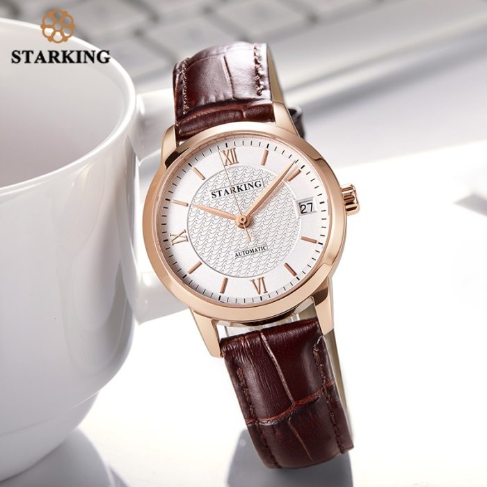 STARKING Relogio Feminino Automatic Women Watches Top Brand Luxury Ladies Watch Auto Date Mechanical Female Dress Watches White