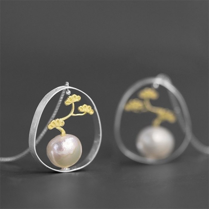INATURE Tree of Life 925 Sterling Silver Freshwater Pearl Drop Earrings For Women Geometric Earring Wedding Jewelry