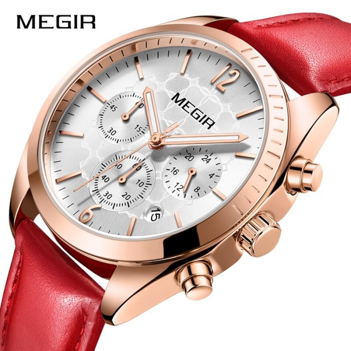 MEGIR Women's Genuine Leather Fashion Quartz Wrist Watch Hours Date Waterproof Watches Luxury Brand Clock Lady Relogio Feminino