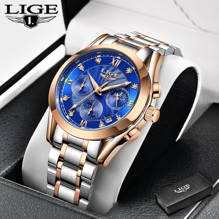 LIGE 2020 New Gold Watch Women Watches Ladies Creative Steel Women's Bracelet Watches Female Waterproof Clock Relogio Feminino