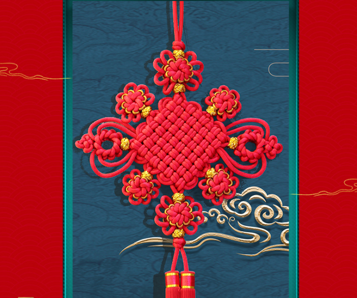 Chinese knot pendant living room large porch bedroom TV wall double line group jin peace knot splendid future