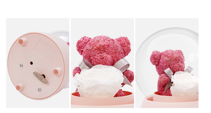 Eternal flower rose gift box rotating music bear decoration birthday anniversary gift 2022