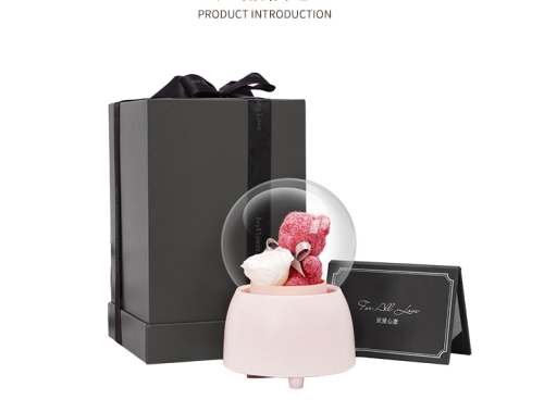 Eternal flower rose gift box rotating music bear decoration birthday anniversary gift 2022
