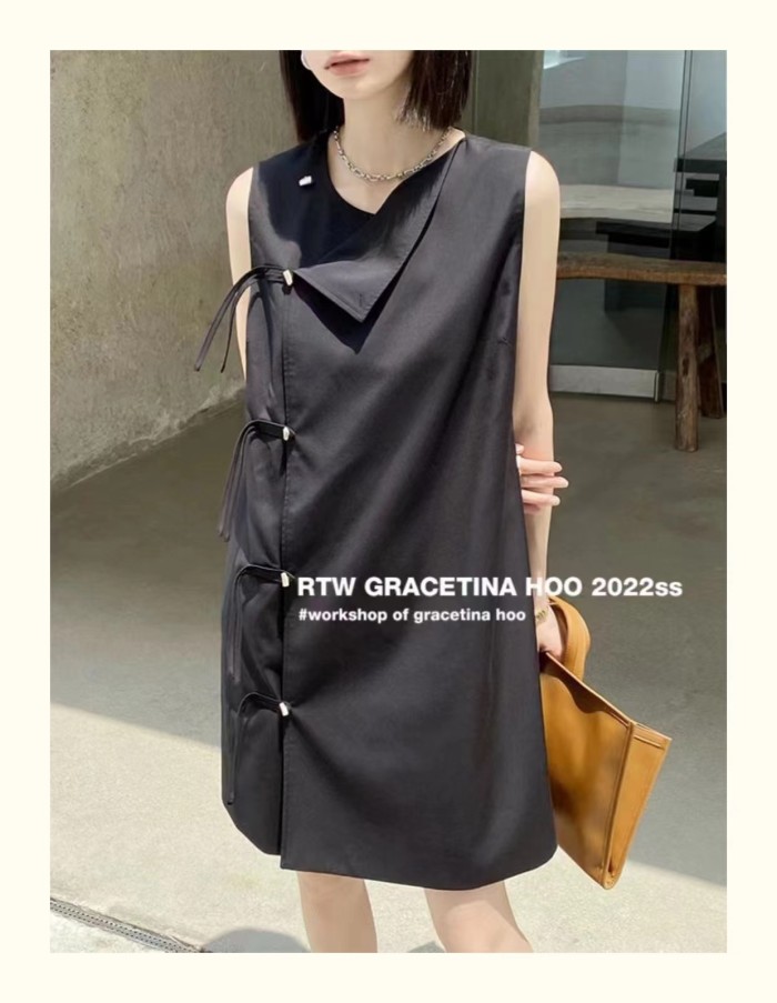 New Chinese vertical lapel, sleeveless short skirt with women's summer design sense, irregular, highlighting temperament, sexy vest skirt