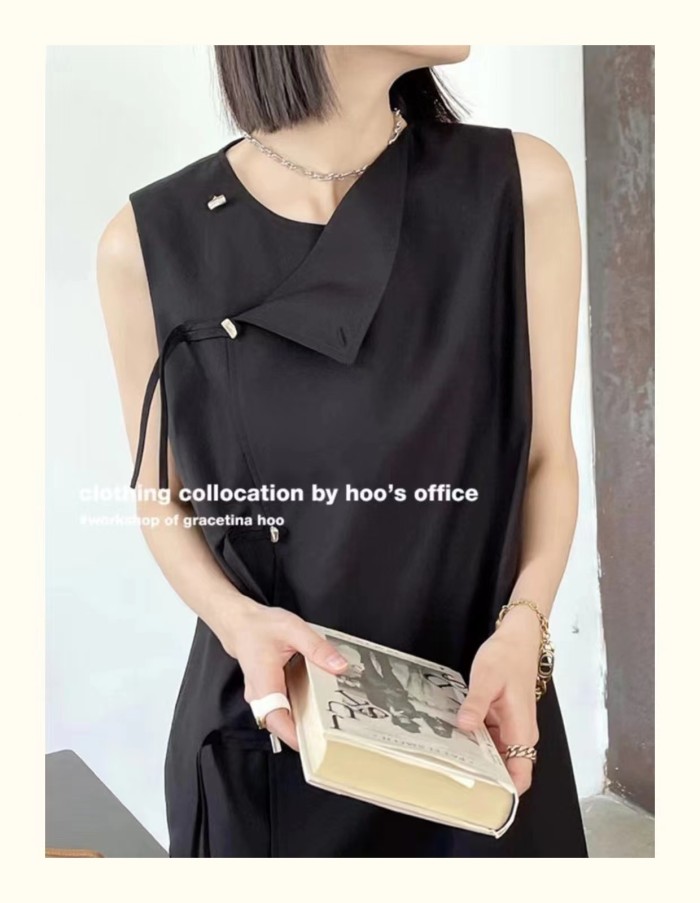 New Chinese vertical lapel, sleeveless short skirt with women's summer design sense, irregular, highlighting temperament, sexy vest skirt