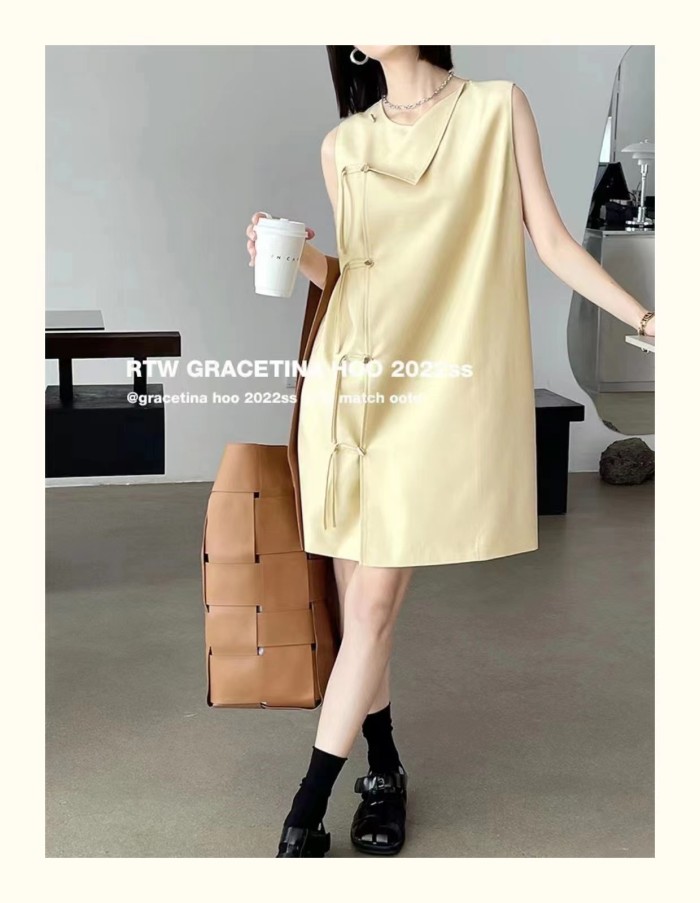 New Chinese vertical lapel, sleeveless short skirt with women's summer design sense, irregular, highlighting temperament, sexy vest skirt
