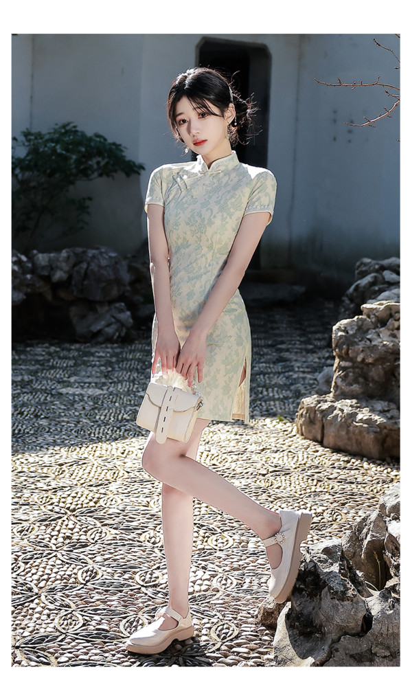  2022 New Dress Modified Cheongsam Summer Green Autumn