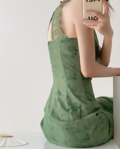 Retro white green modified new Chinese style cheongsam dress