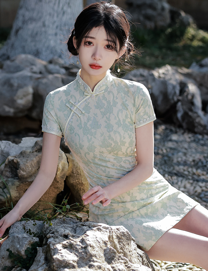  2022 New Dress Modified Cheongsam Summer Green Autumn
