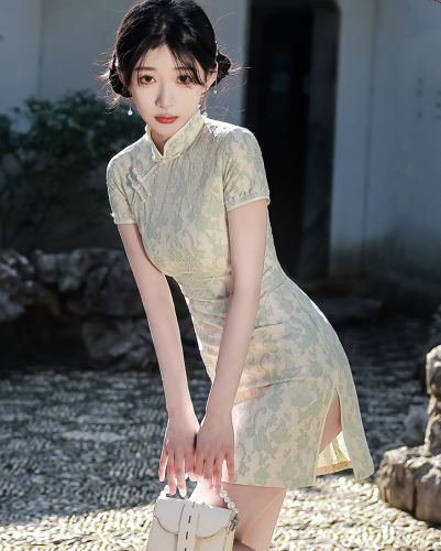  2022 New Dress Modified Cheongsam Summer Green Autumn