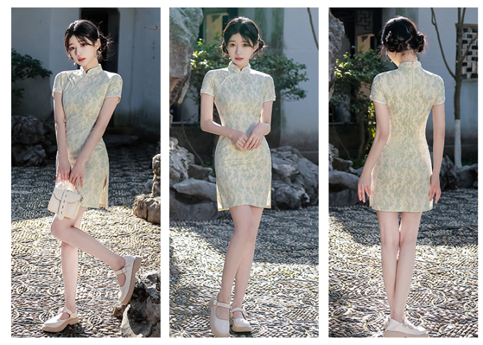  2022 New Dress Modified Cheongsam Summer Green Autumn