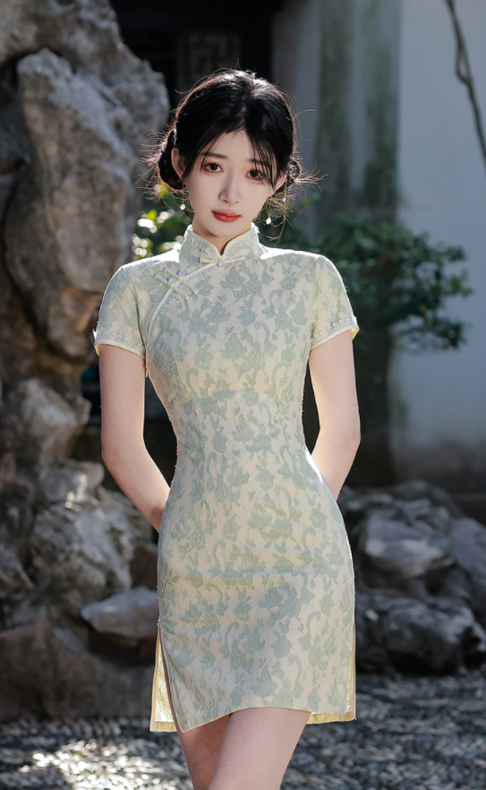  2022 New Dress Modified Cheongsam Summer Green Autumn