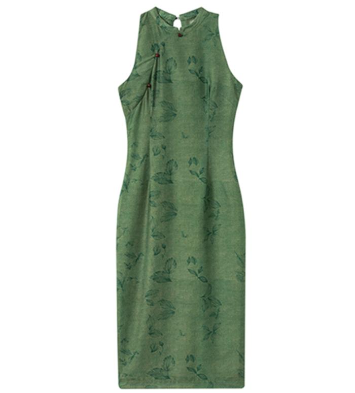 Retro white green modified new Chinese style cheongsam dress