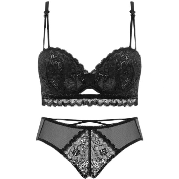 Victoria Strapless Underwear Women's Small Chest Gathers to Show Large Bra Lace Collection Side Breast Top Holding Bra Set Summer