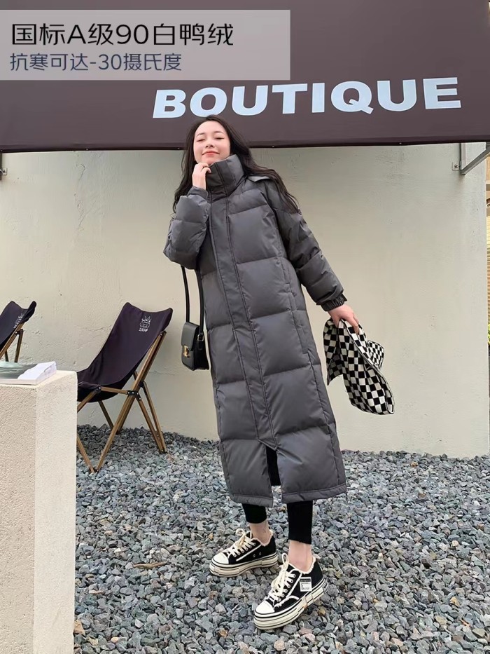 Liangshi autumn down jacket for  women, super long, over knee, thickened, 2023 new style lovers, loose and popular