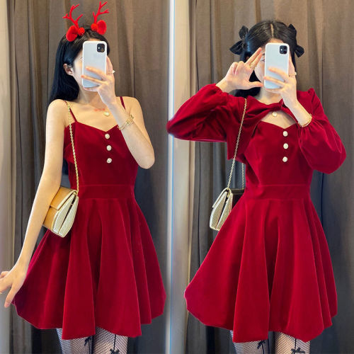 Red Velvet Christmas Dress - 2 piece set (includes slip dress and coat)