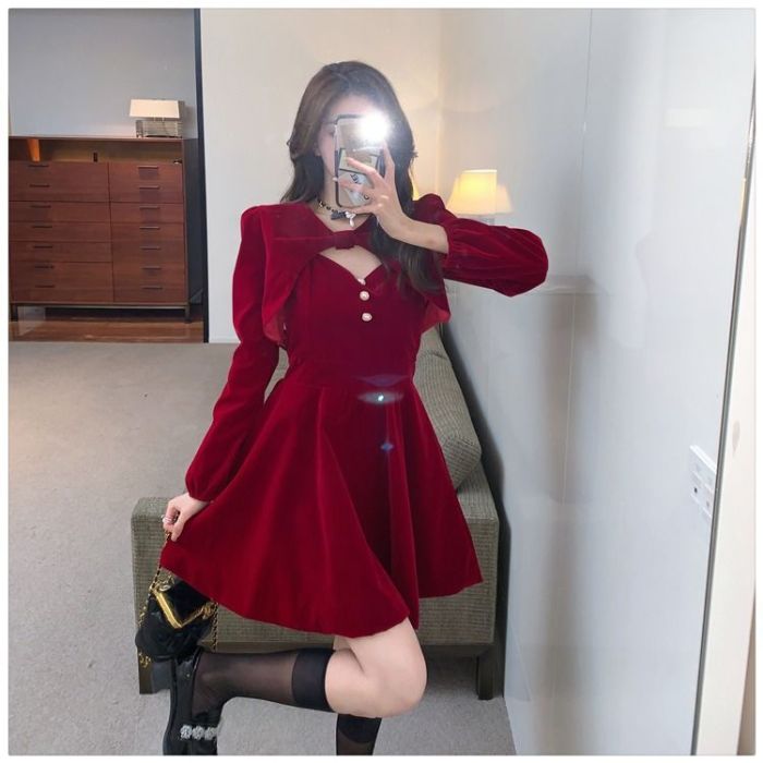 Red Velvet Christmas Dress - 2 piece set (includes slip dress and coat)