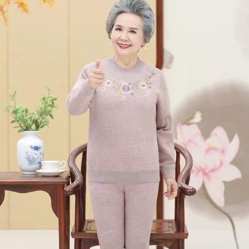 Grandma's autumn and winter clothes, plush and thickened, two-piece old man's mother's base coat, middle and old aged warm inner wear suit, female