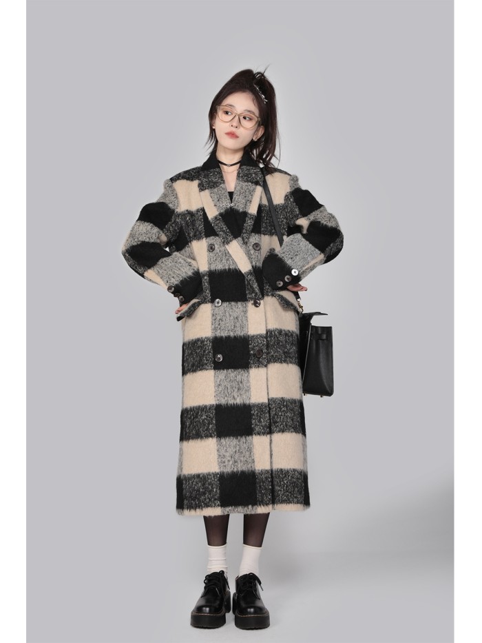 holiday plaid coat female autumn and winter Korean vintage clip cotton silhouette suit style woolen coat