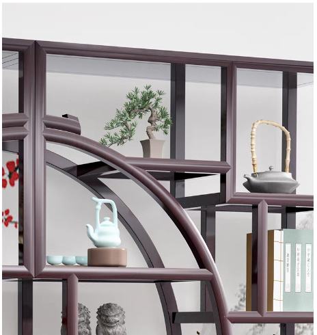 Solid wood new Chinese style office display cabinet, tea set partition, antique display rack