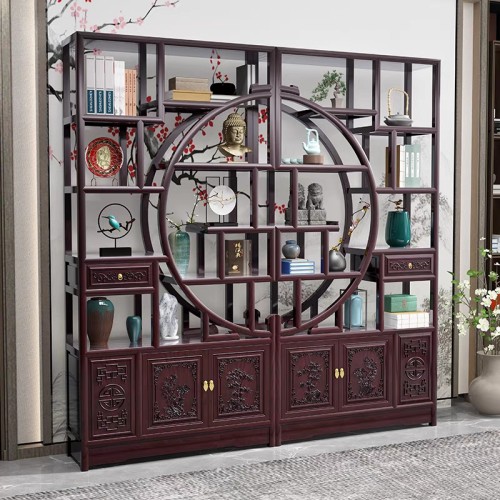 Solid wood new Chinese style office display cabinet, tea set partition, antique display rack