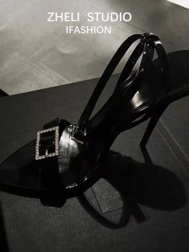 High heels women 2023 spring and summer new pointy thin heel rhinobasil buckle sexy open toe black one-line sandals