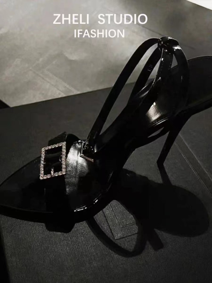 High heels women 2023 spring and summer new pointy thin heel rhinobasil buckle sexy open toe black one-line sandals