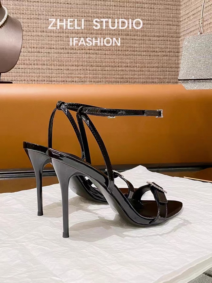 High heels women 2023 spring and summer new pointy thin heel rhinobasil buckle sexy open toe black one-line sandals