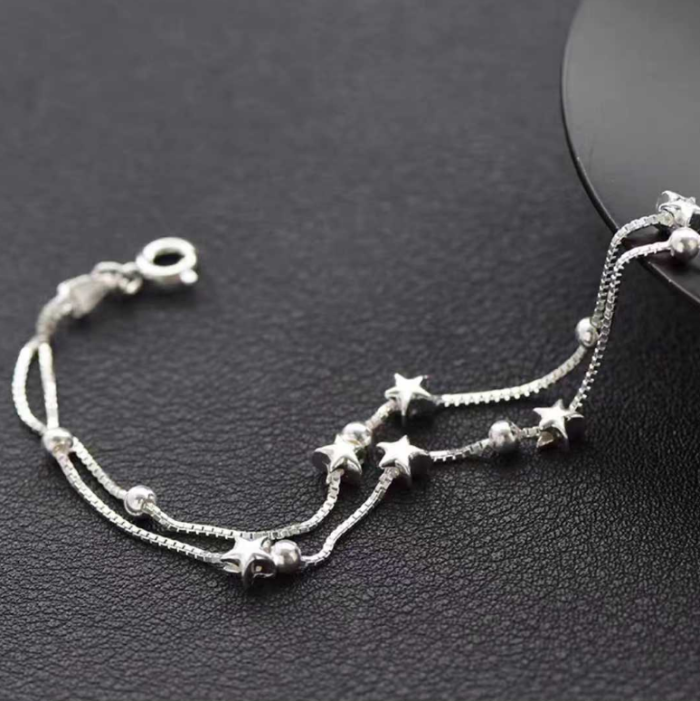 High definition Star necklace female Loop pendant full of diamond four-leaf clover sterling silver plated 18K white gold light luxury clavicle chain（ Exclusive and customized ）