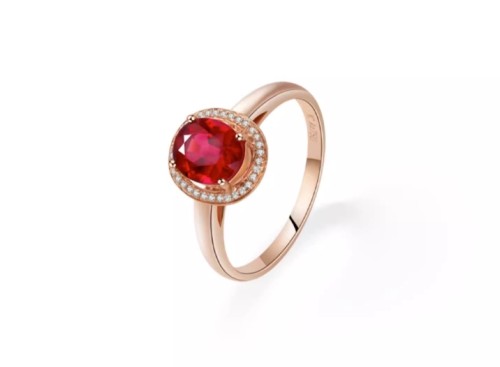 Engagement Ring - 18K rose gold diamond ring- pigeon blood colour
