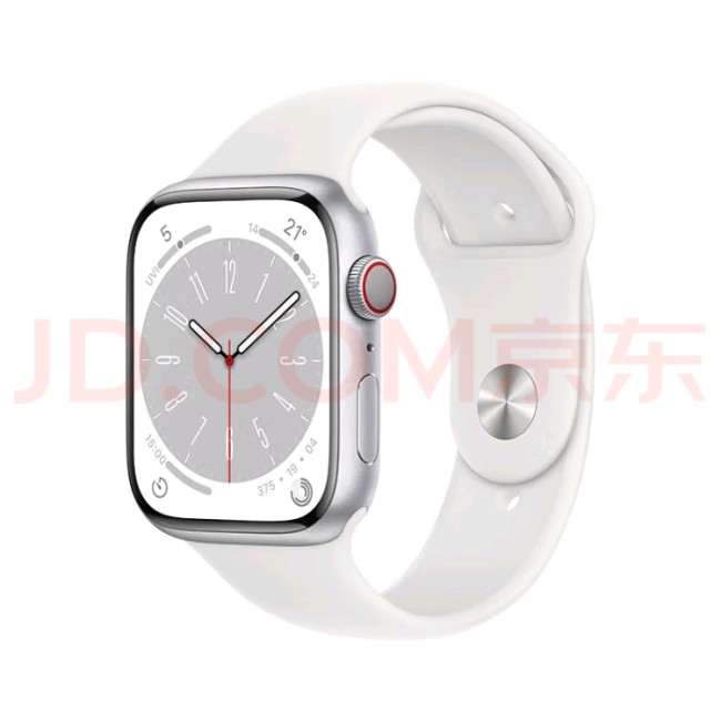 Apple/Apple Watch Series 8 Smartwatch GPS+Honeycomb 45mm Silver Aluminum Metal Case White Sports Watch Strap S8 MP4L3CH/A