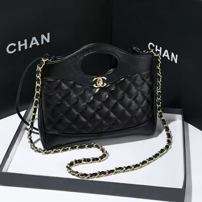 2024 Chanel new first-layer cowhide 31bag mini oil wax leather Chanel style 23A rhombus chain bag, genuine leather women's bag