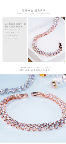 18K Gold + Artificial Diamond Rose God Bracelet 16cm - 18cm adjustable for Lady