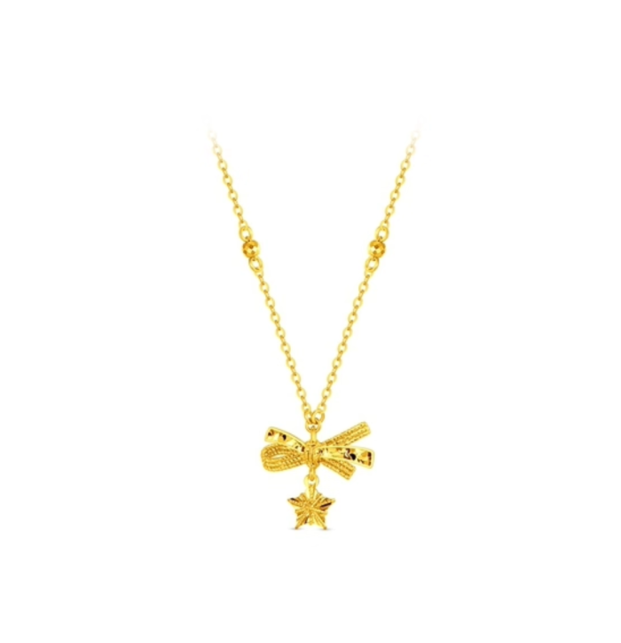 Bows and stars gold-plated gold necklace 4.5g