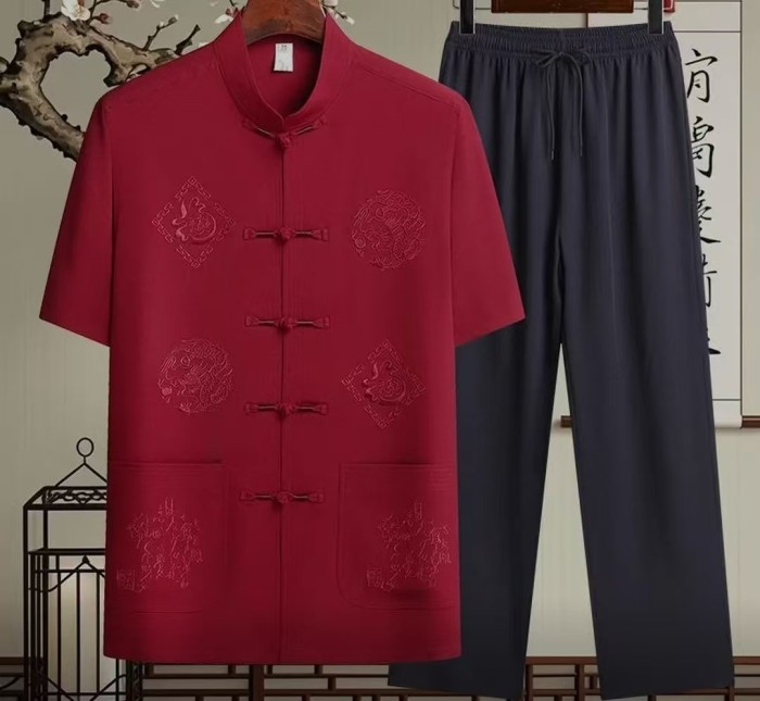 New Chinese-style silk men's clothing for summer, featuring high-end traditional Chinese style men's suits