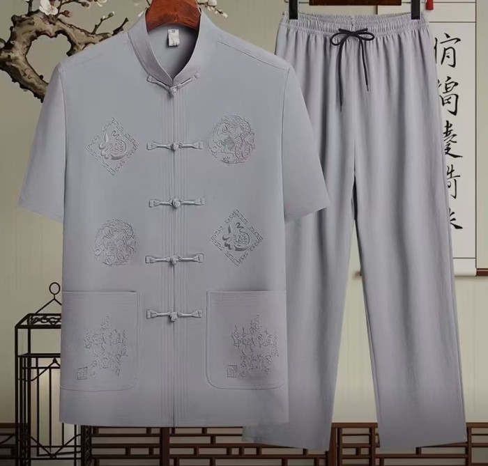 New Chinese-style silk men's clothing for summer, featuring high-end traditional Chinese style men's suits