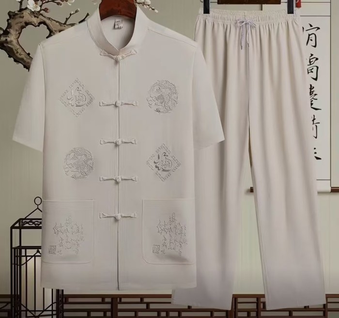 New Chinese-style silk men's clothing for summer, featuring high-end traditional Chinese style men's suits