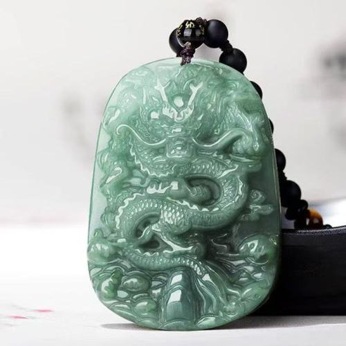 Natural Jade Dragon Pendant Necklace - Dragon Reaching for a Prosperous Future