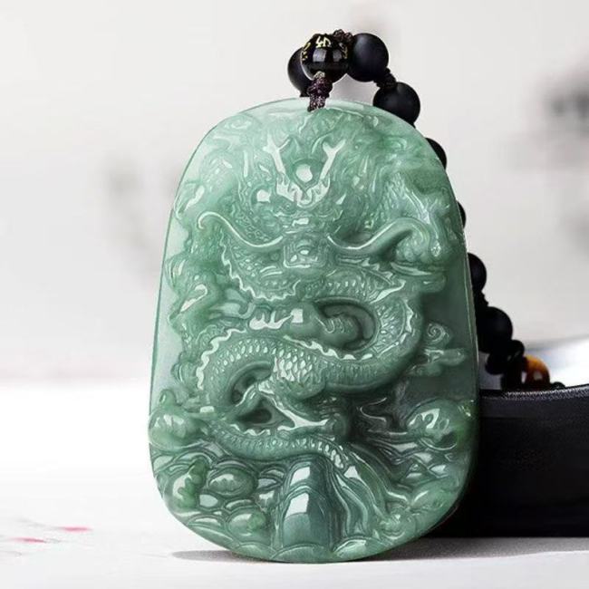 Natural Jade Dragon Pendant Necklace - Dragon Reaching for a Prosperous Future