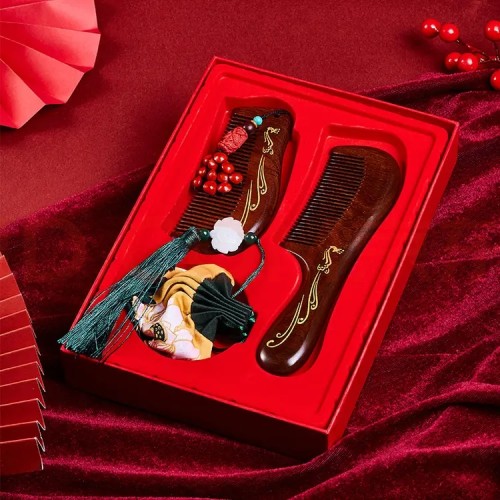Flower Sandalwood Comb Gift Box Confession Present, Oriental Romance, Anti-Static Hair Care