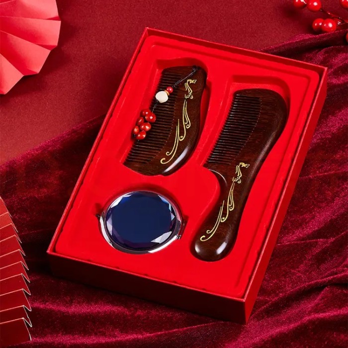 Flower Sandalwood Comb Gift Box Confession Present, Oriental Romance, Anti-Static Hair Care
