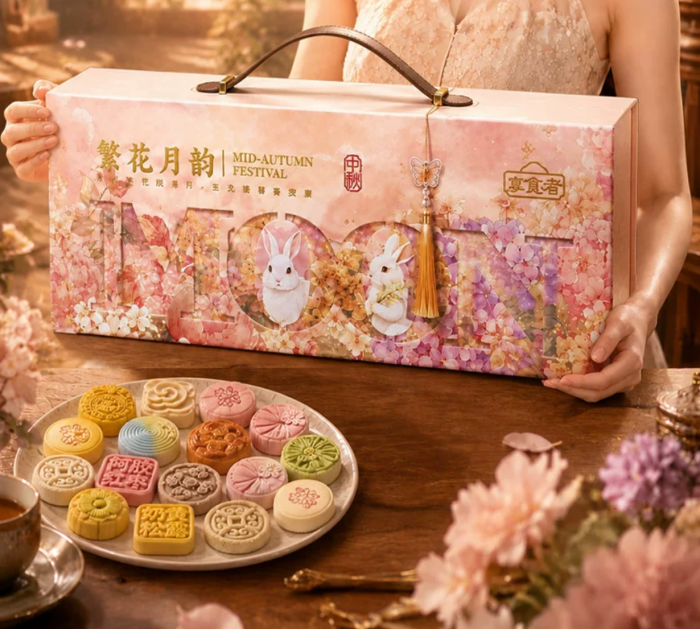 New high-end mooncake gift box set featuring traditional Cantonese melt-in-your-mouth pastries