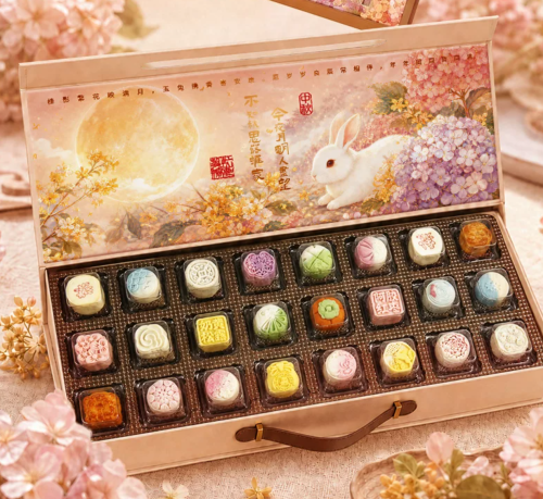 New high-end mooncake gift box set featuring traditional Cantonese melt-in-your-mouth pastries