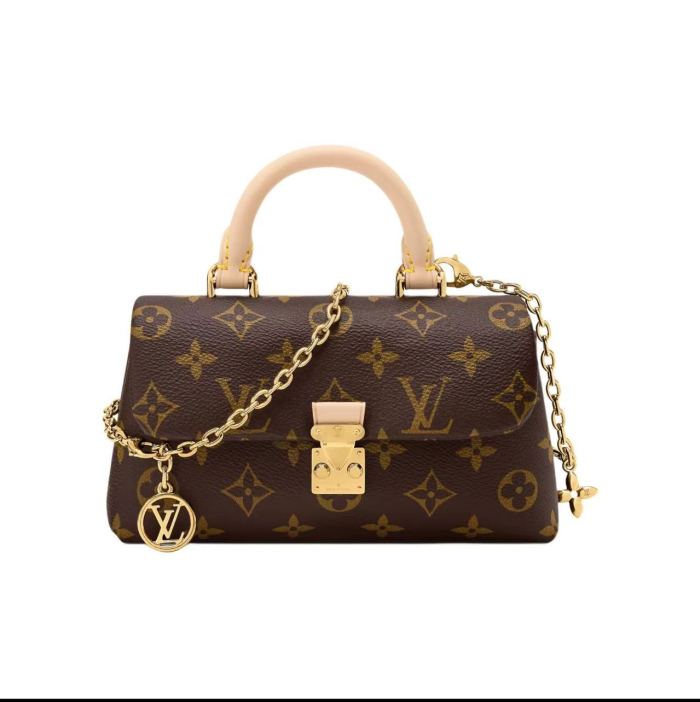 LOUIS VUITTON Nano Madeleine 经典Monogram老花浅金色五金肩带可拆卸可调节 涂层帆布 公文包 手提包 超迷你 女款 棕色