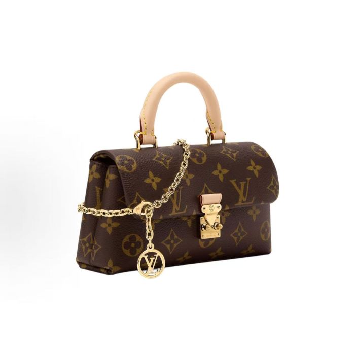 LOUIS VUITTON Nano Madeleine 经典Monogram老花浅金色五金肩带可拆卸可调节 涂层帆布 公文包 手提包 超迷你 女款 棕色