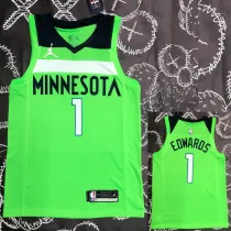 Timberwolves EDWARDS #1 Fluorescent Green Top Quality Hot Pressing NBA Jersey