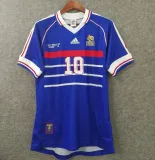 1998 ZIDANE #10 France Home Retro Soccer Jersey(右胸带小字)