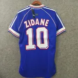 1998 ZIDANE #10 France Home Retro Soccer Jersey(右胸带小字)
